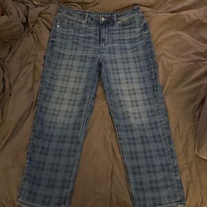 American Eagle Outfitters Blue Plaid Mom Jeans